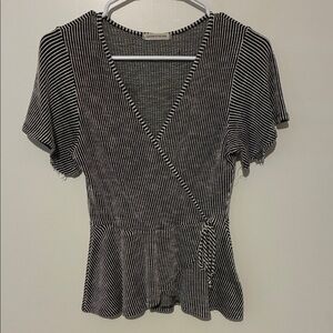 Caution To The Wind Black and White Striped Wrap Blouse